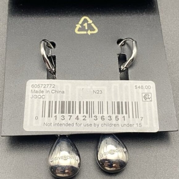 NWT Givenchy Silver Tone Blue Teardrop Crystal Dangle/Drop Earrings 2" MSRP $48 - Picture 6 of 8